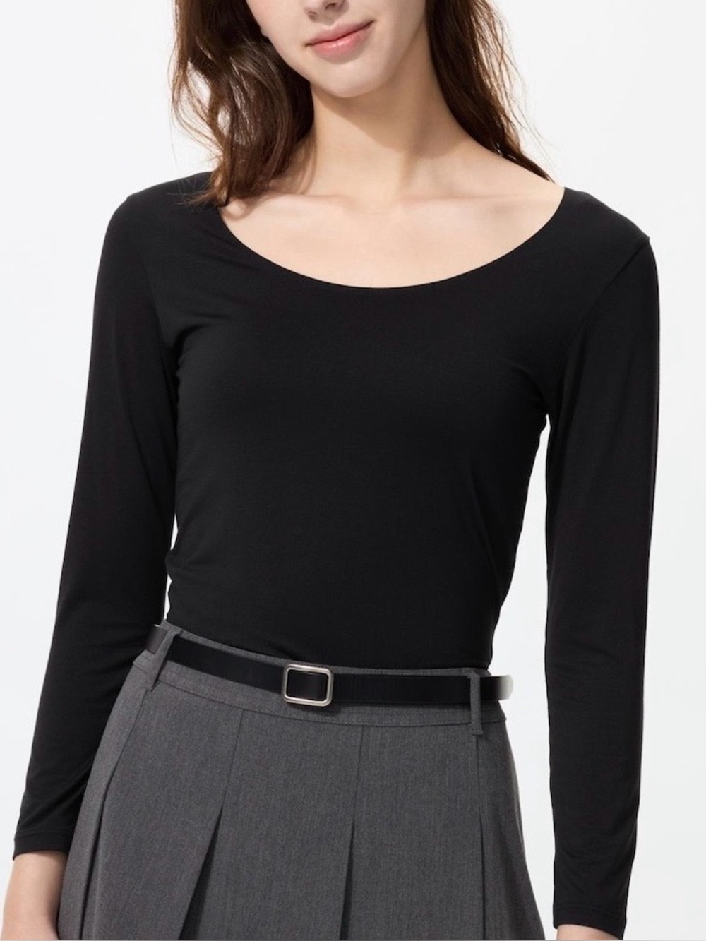 Uniqlo Heat Tech Long-Sleeve Scoop Neck Top | S, Black